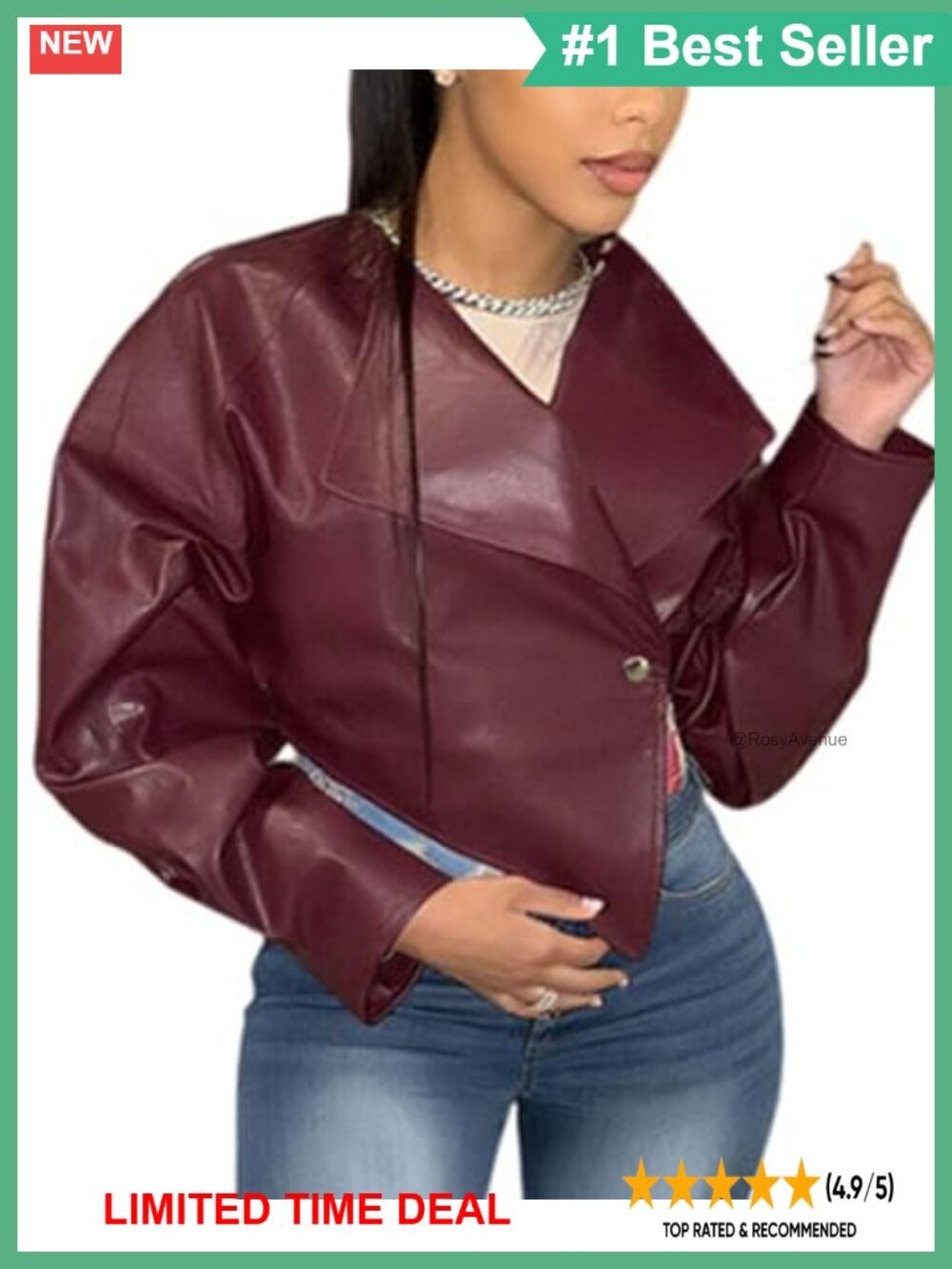 PU Leather Cropped Moto Biker Jacket Asymmetrical Hem Casual